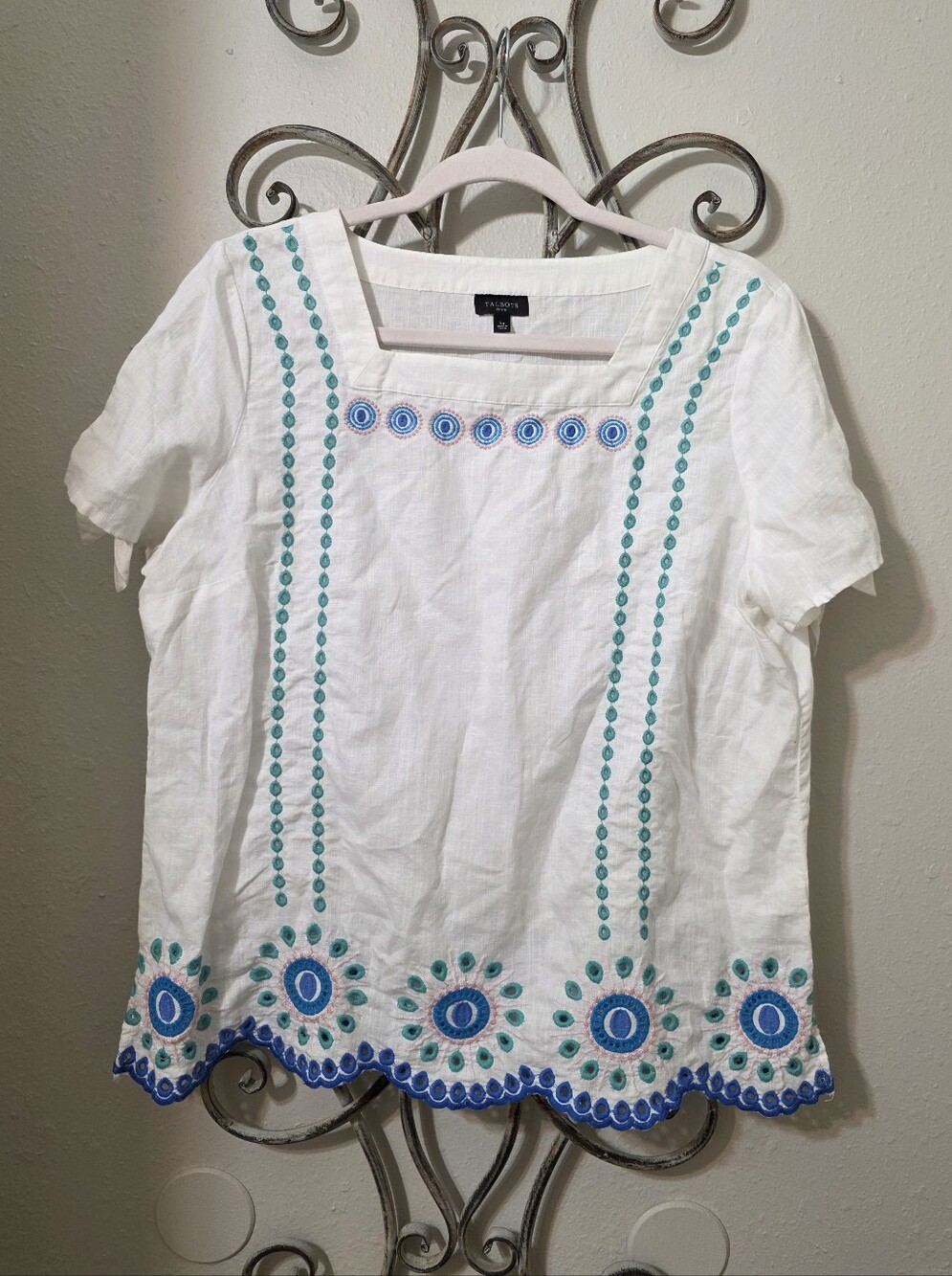 Talbots Embroidered Square Neck Top - Picture 3 of 7